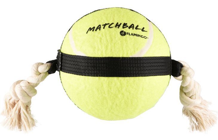 Flamingo Speelgoed Matchball Tennisbal met touw Geel