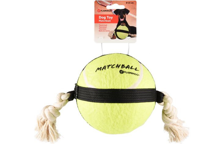 Flamingo Speelgoed Matchball Tennisbal Met touw Fluo geel Zwart Wit