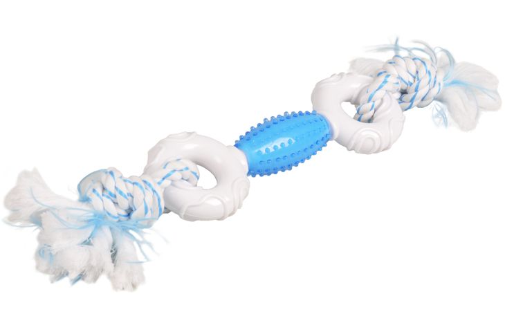Flamingo Spielzeug Canine Clean Denta toy Hantel mit 2 Knoten mit Seil mit Minzegeschmack