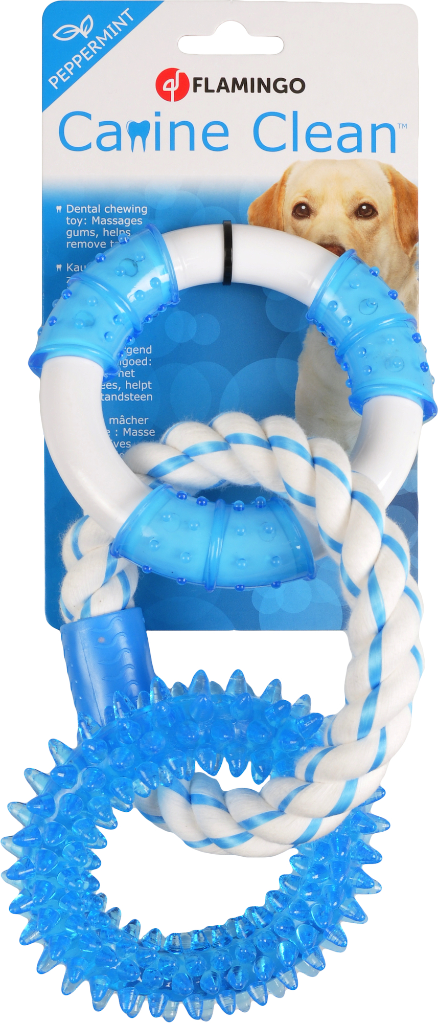 Flamingo Toy Canine Clean Denta toy Ring with rope with mint flavour