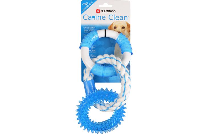 Flamingo Toy Canine Clean Denta toy Ring with rope with mint flavour