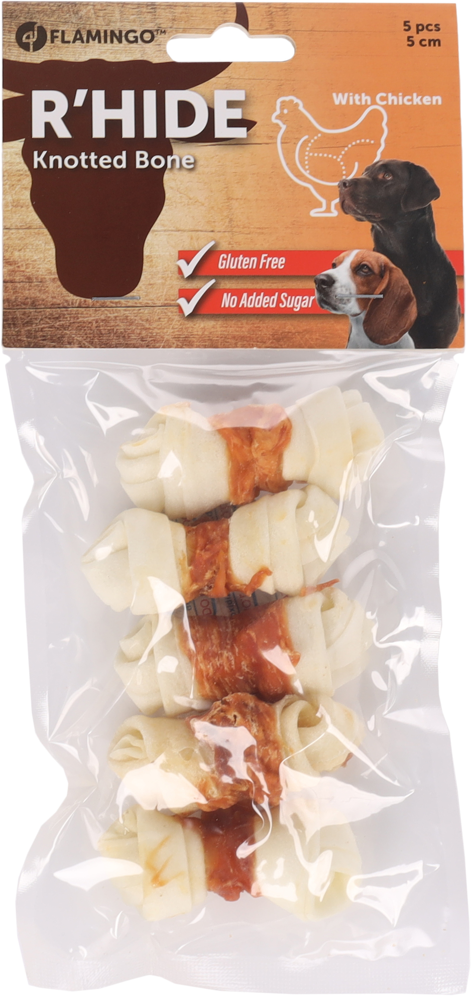 Flamingo Snacks R'Hide Knotted Bone White with chicken 5cm 14gr / 5 pcs 70gr