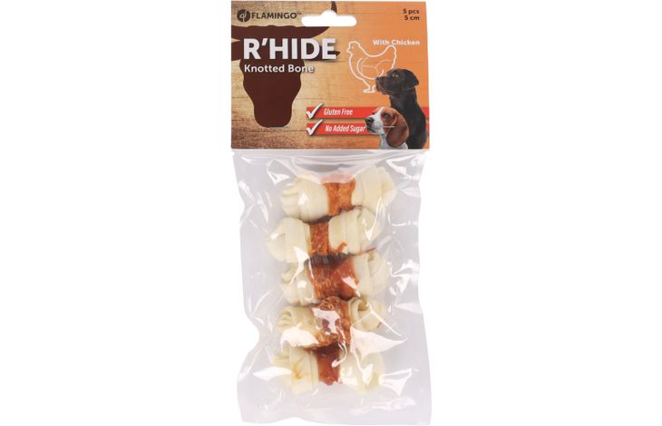 Flamingo Snacks R'Hide Knotted Bone White with chicken 5cm 14gr / 5 pcs 70gr