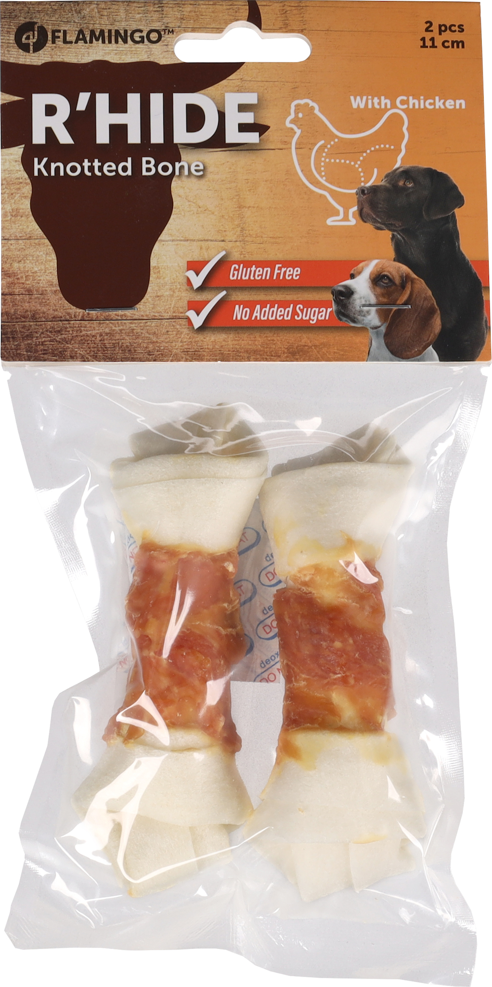 Flamingo Snacks R'Hide Knotted Bone White with chicken 11cm 35gr / 2 pcs 70gr