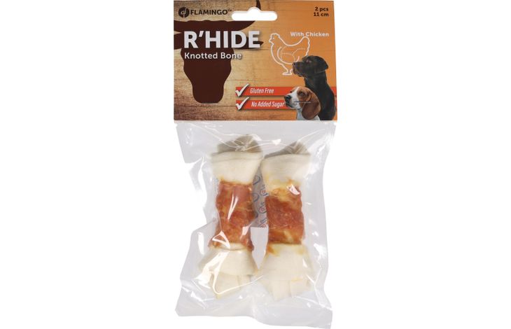 Flamingo Snacks R'Hide Knotted Bone White with chicken 11cm 35gr / 2 pcs 70gr