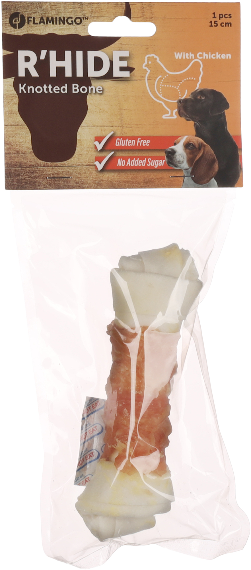 Flamingo Snacks R'Hide Knotted Bone White with chicken 15cm 70gr