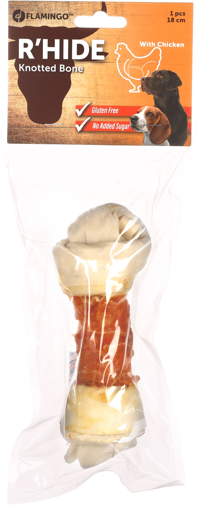 Flamingo Snacks R'Hide Geknotet Knochen Weiß mit Huhn 18cm 120gr