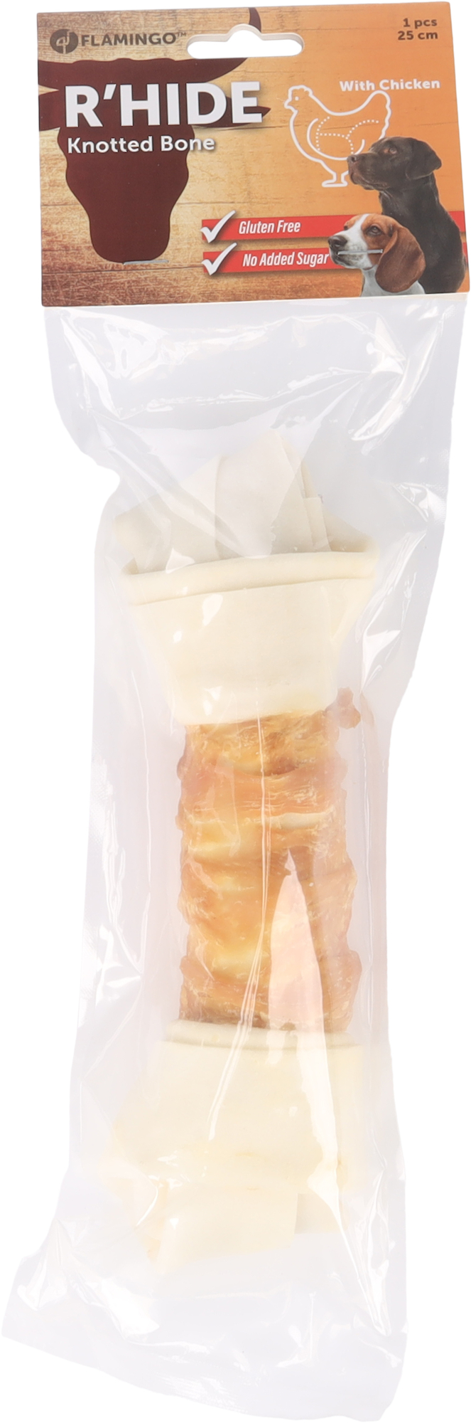Flamingo Snacks R'Hide Knotted Bone White with chicken 25cm 220gr