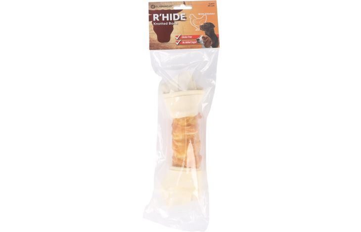 Flamingo Snacks R'Hide Knotted Bone White with chicken 25cm 220gr