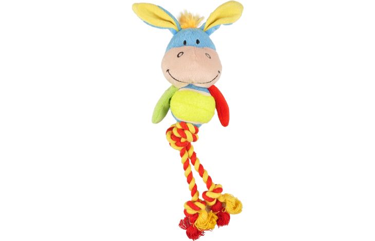 Flamingo Speelgoed Polly Ezel & Tennisbal met touw Meerkleurig