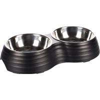 Flamingo Feeding and drinking bowl Duo Dinner Aschau Black & Silver