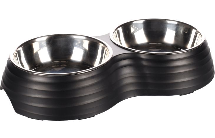 Flamingo Feeding and drinking bowl Duo Dinner Aschau Black & Silver
