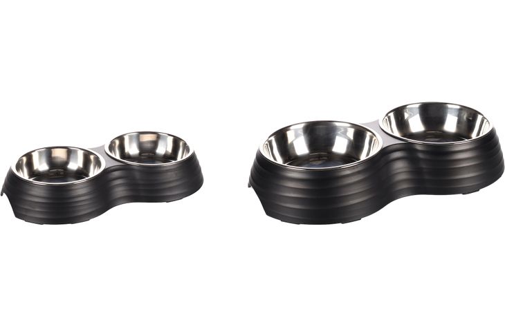 Flamingo Feeding and drinking bowl Duo Dinner Aschau Black & Silver