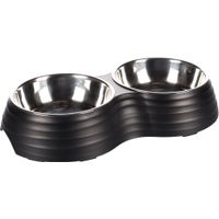 Flamingo Feeding and drinking bowl Duo Dinner Aschau Black & Silver