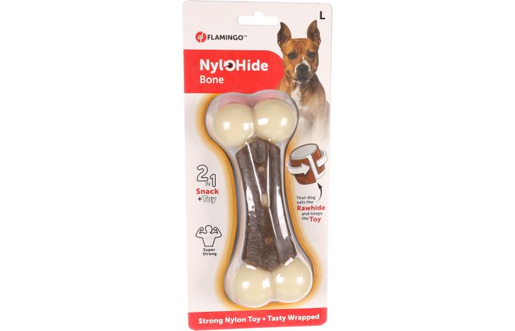 Flamingo Toy Nyl'O Hide Bone With buffalo skin with chicken flavour