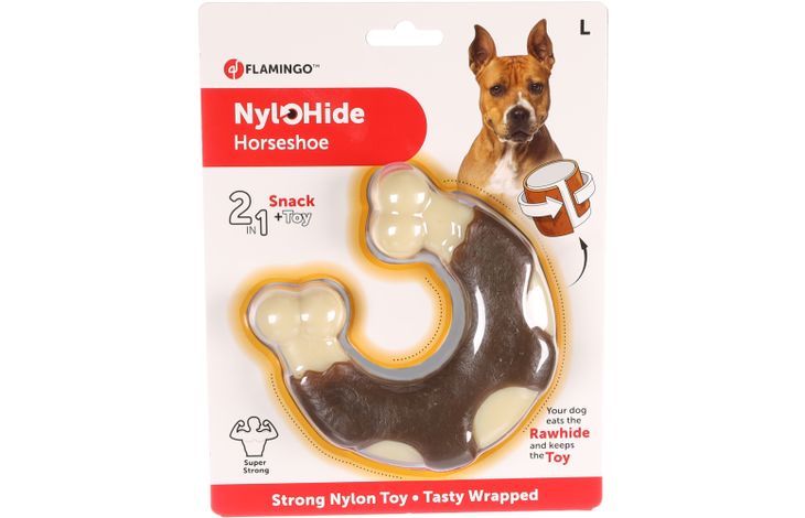 Flamingo Toy Nyl'O Hide Horseshoe With buffalo skin with chicken flavour