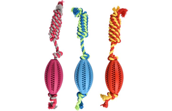 Flamingo Speelgoed Waylen Rugbybal Dental met touw Meerdere kleuren
