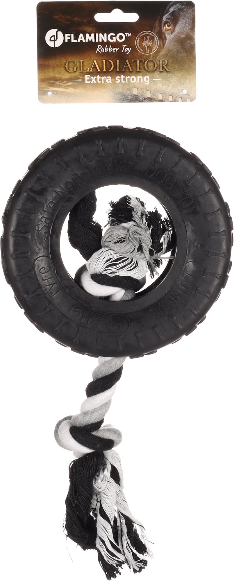 Flamingo Speelgoed Gladiator Band & Touw met 2 knopen Zwart