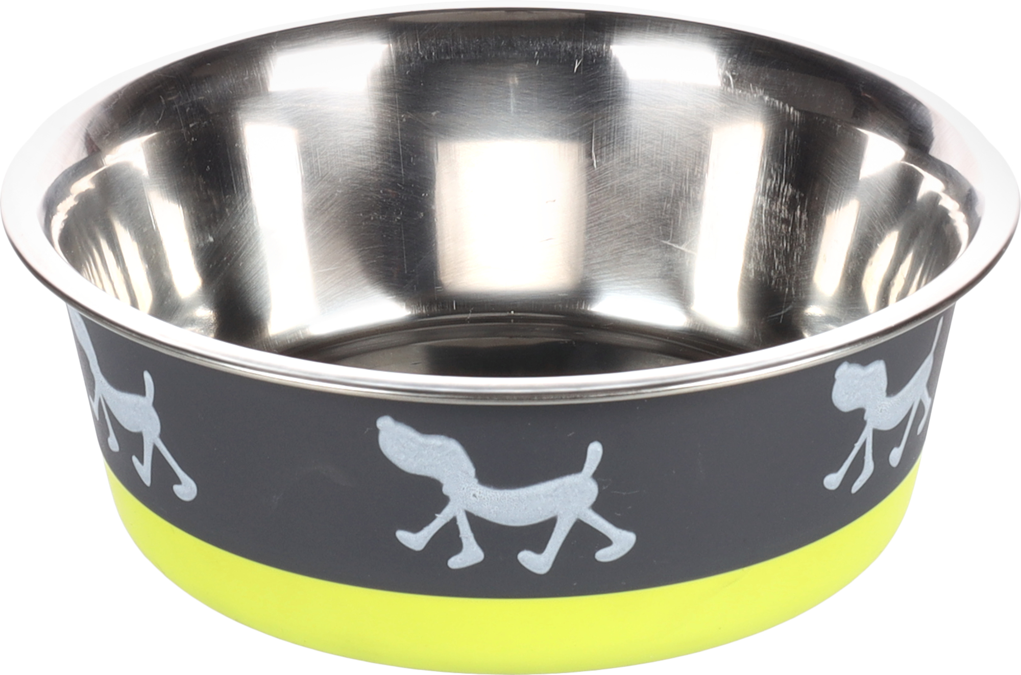 Flamingo Feeding and drinking bowl Silhouette Round Grey & Lime green & Silver