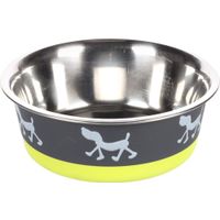 Flamingo Feeding and drinking bowl Silhouette Round Grey & Lime green & Silver