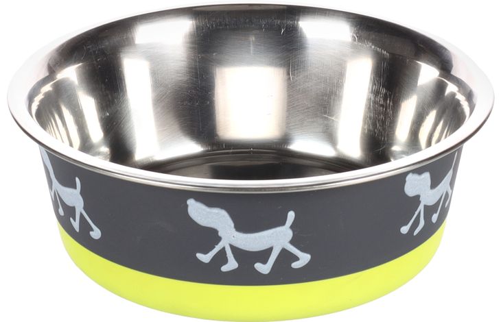 Flamingo Feeding and drinking bowl Silhouette Round Grey & Lime green & Silver