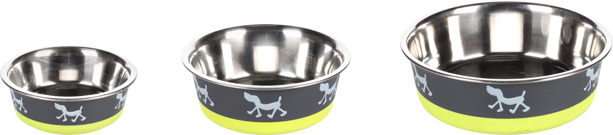 Flamingo Feeding and drinking bowl Silhouette Round Grey & Lime green & Silver