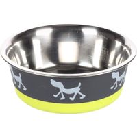 Flamingo Feeding and drinking bowl Silhouette Round Grey & Lime green & Silver