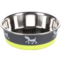 Flamingo Feeding and drinking bowl Silhouette Round Grey & Lime green & Silver
