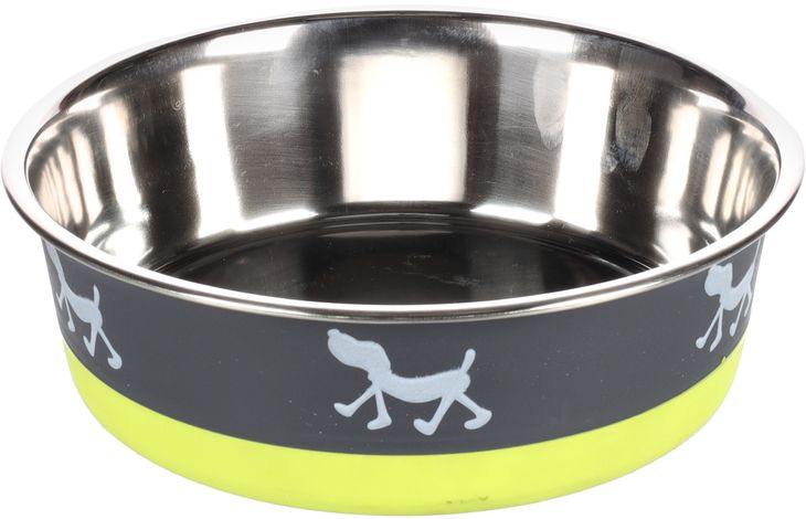 Flamingo Feeding and drinking bowl Silhouette Round Grey & Lime green & Silver