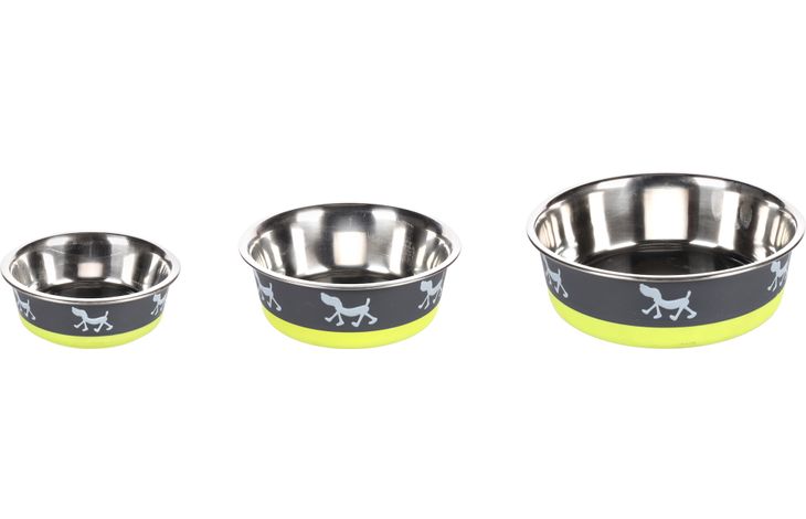 Flamingo Feeding and drinking bowl Silhouette Round Grey & Lime green & Silver