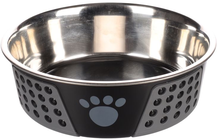 Flamingo Feeding and drinking bowl Hermosa Round Black & Grey & Silver