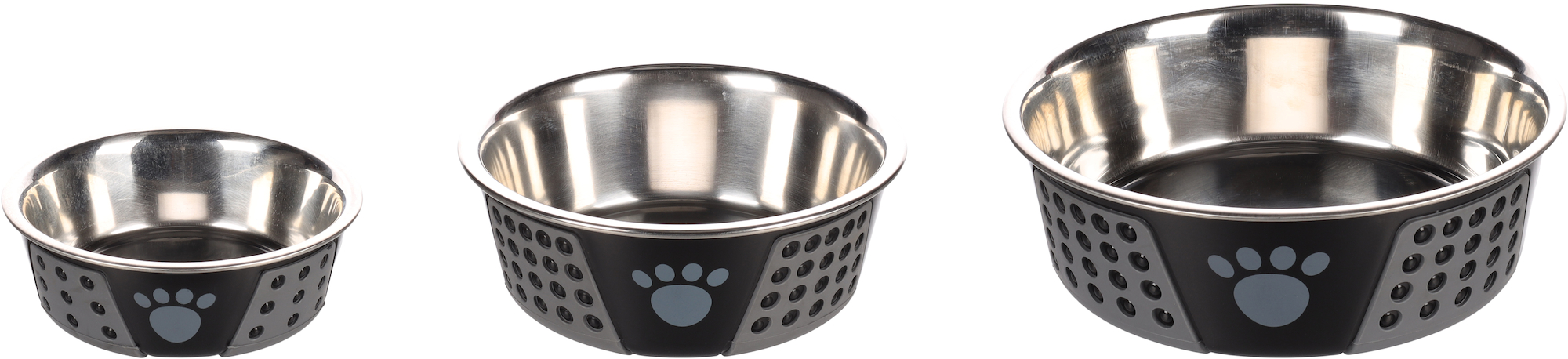 Flamingo Feeding and drinking bowl Hermosa Round Black & Grey & Silver