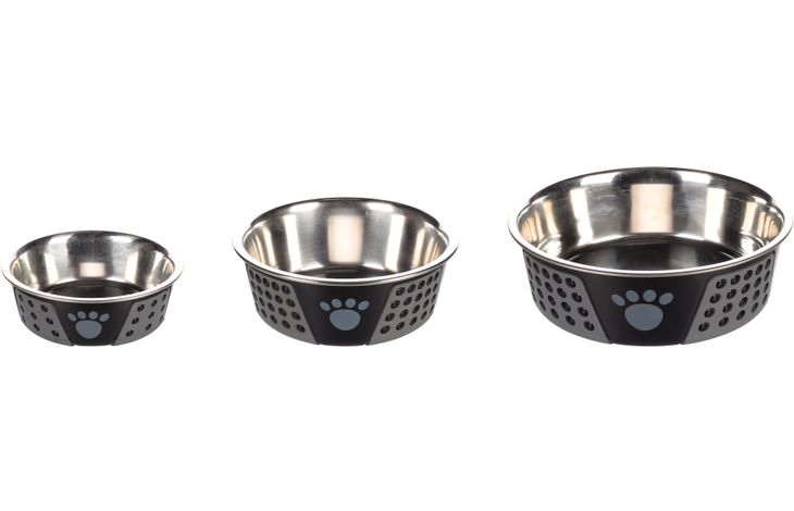 Flamingo Feeding and drinking bowl Hermosa Round Black & Grey & Silver