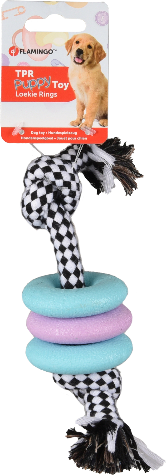 Flamingo Toy Puppy Loekie Ring & Cord with 2 knots Mix