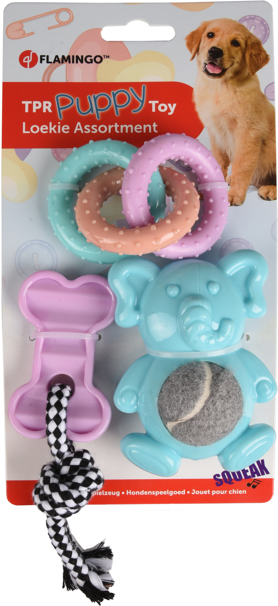 Flamingo Toy Puppy Loekie Elephant & Bone & Ring Mix