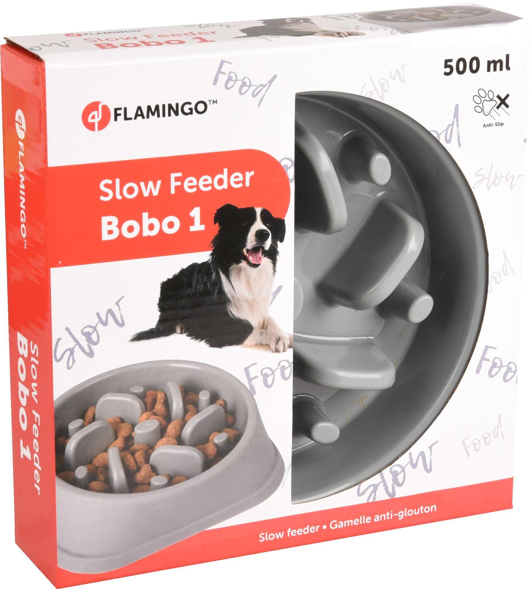 Flamingo Feeding bowl Slow feeder Bobo Round Grey