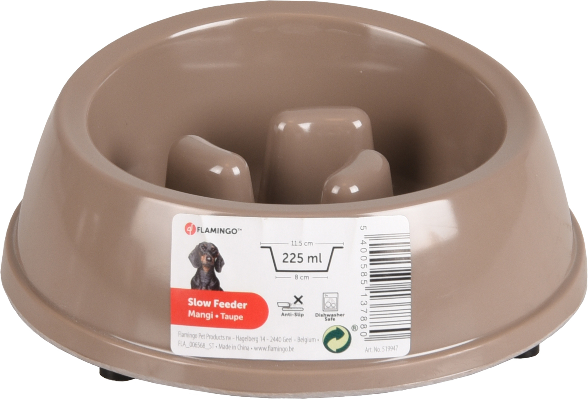 Flamingo Feeding bowl Slow feeder Mangi Round Taupe