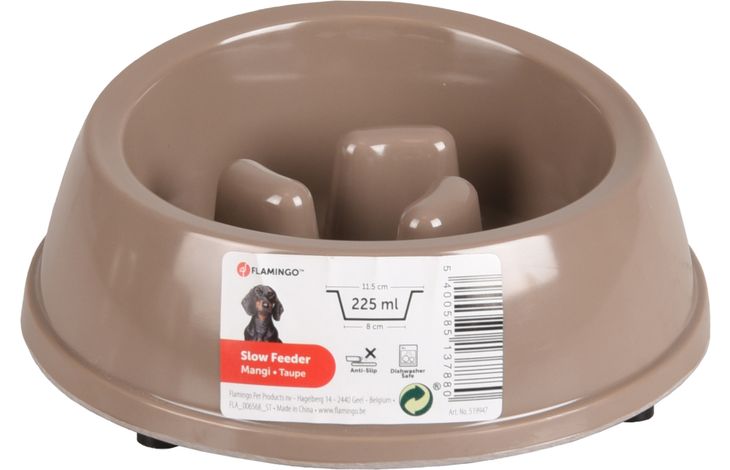 Flamingo Eetpot Slow feeder Mangi Rond Taupe
