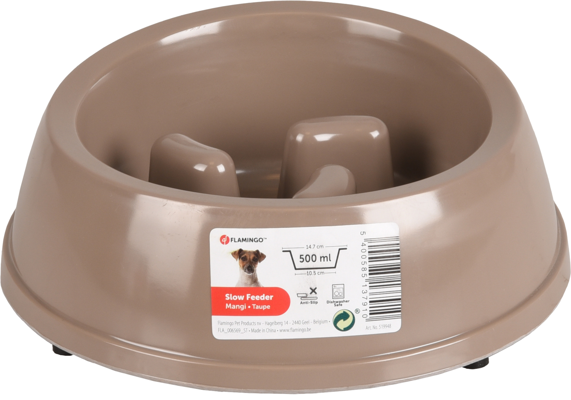 Flamingo Feeding bowl Slow feeder Mangi Round Taupe
