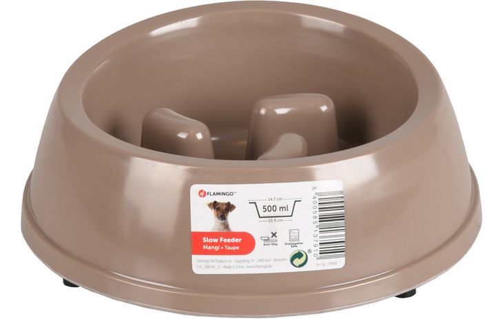 Flamingo Eetpot Slow feeder Mangi Rond Taupe