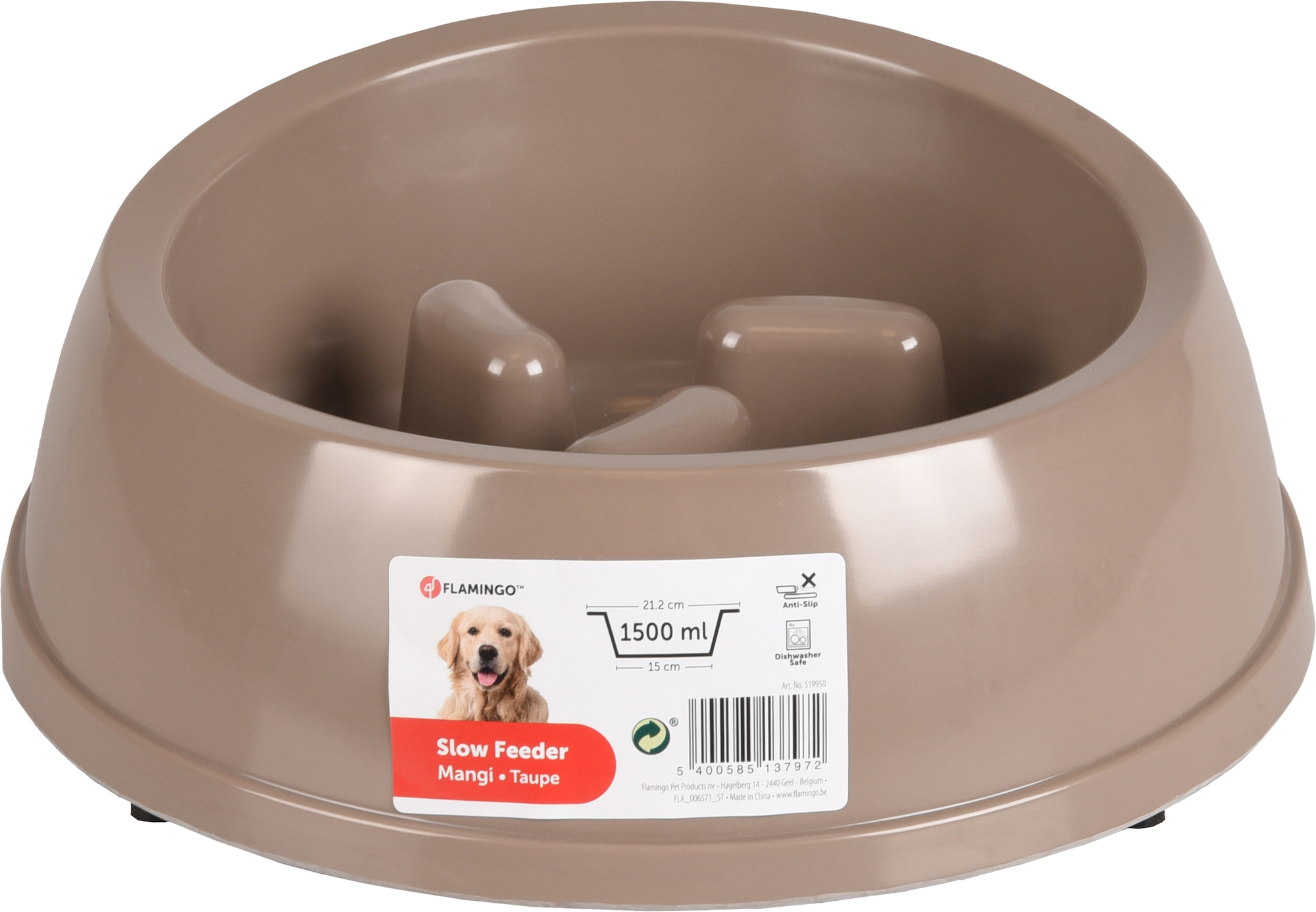 Flamingo Feeding bowl Slow feeder Mangi Round Taupe