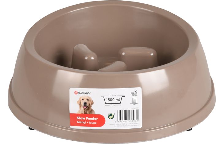 Flamingo Feeding bowl Slow feeder Mangi Round Taupe