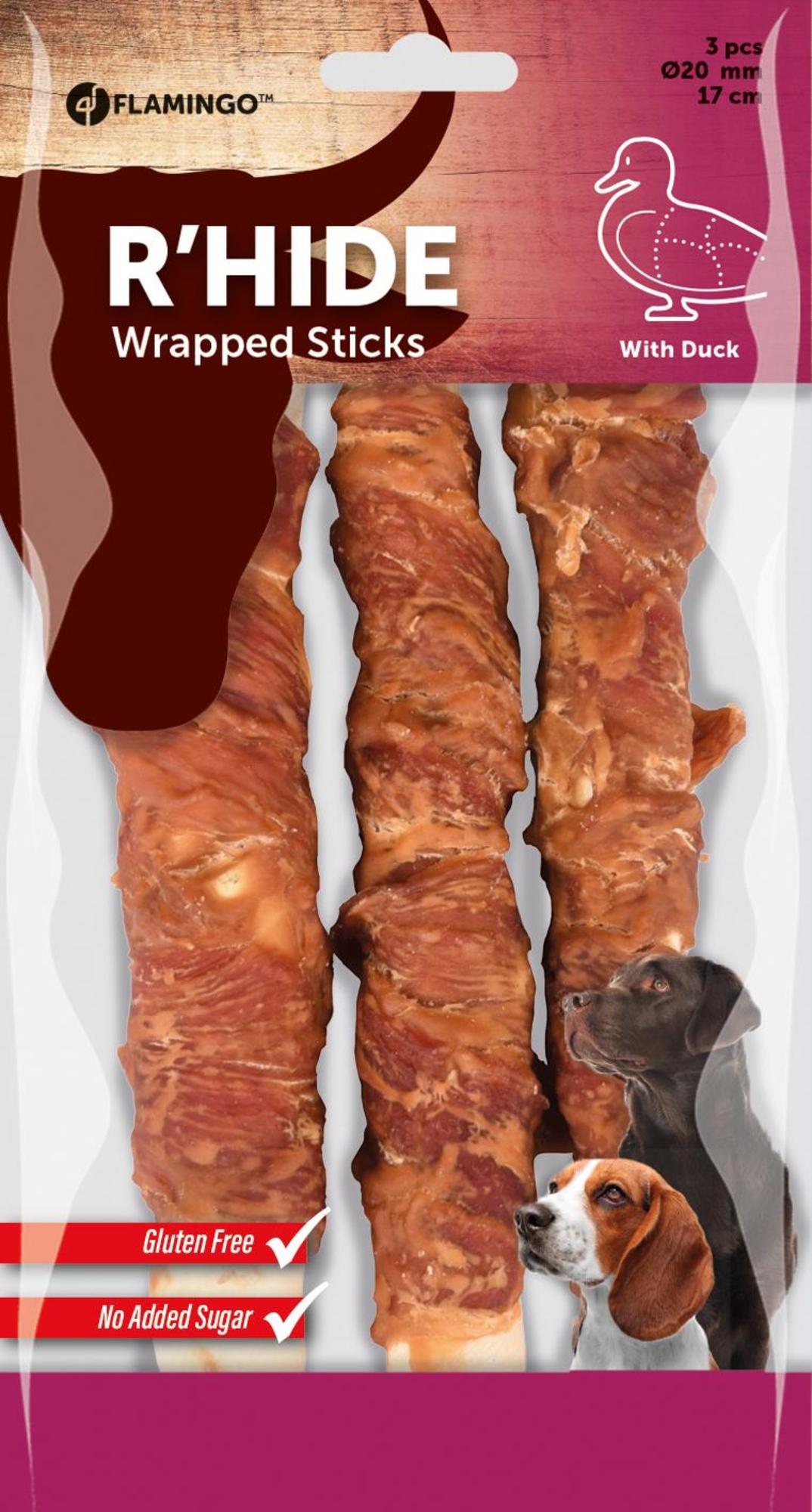 Flamingo Friandises R'Hide Bâton  avec canard 17cm 50-52gr / 3 pcs 155gr