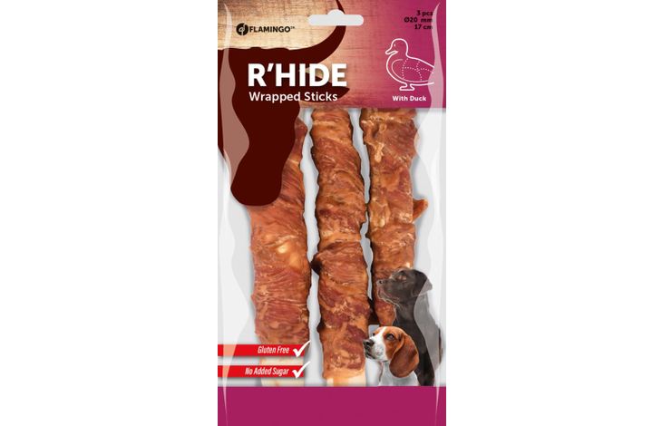Flamingo Friandises R'Hide Bâton  avec canard 17cm 50-52gr / 3 pcs 155gr