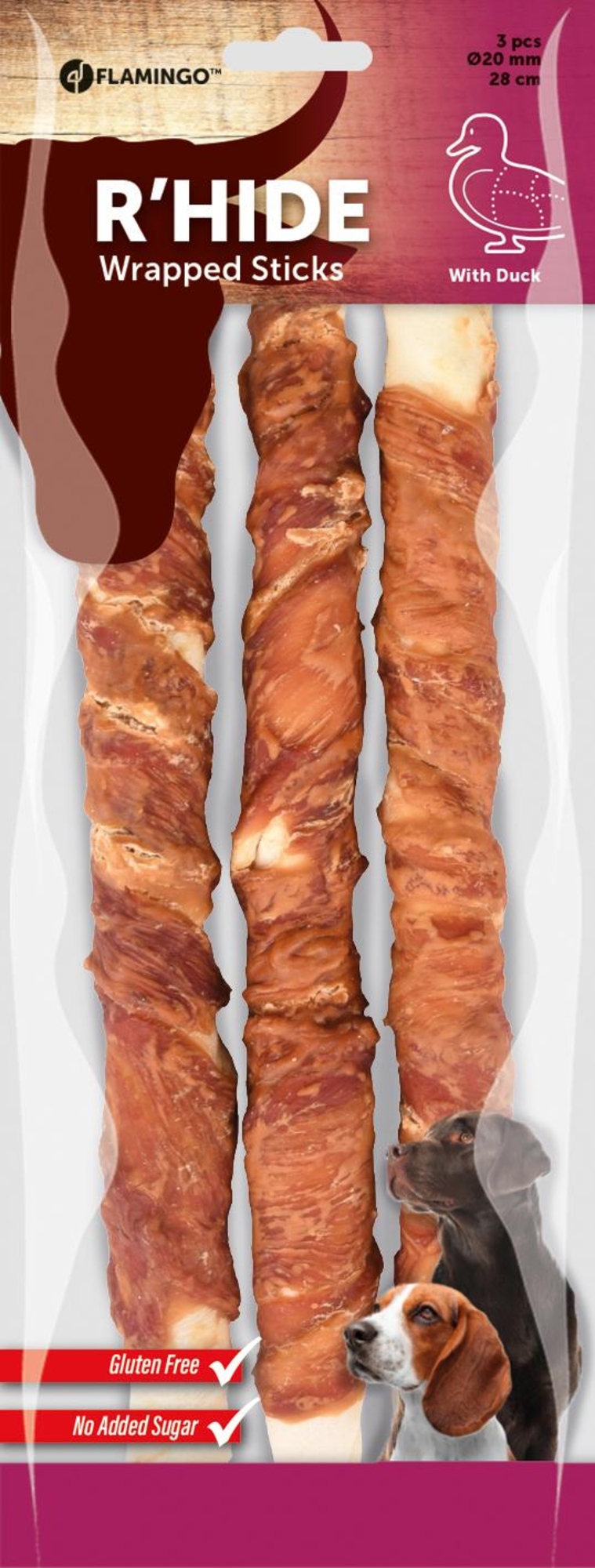 Flamingo Friandises R'Hide Bâton  avec canard 28cm 90-95gr / 3 pcs 280gr