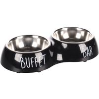 Flamingo Gamelle pour la nourriture et l'eau Duo Dinner Divar Noir & Argent