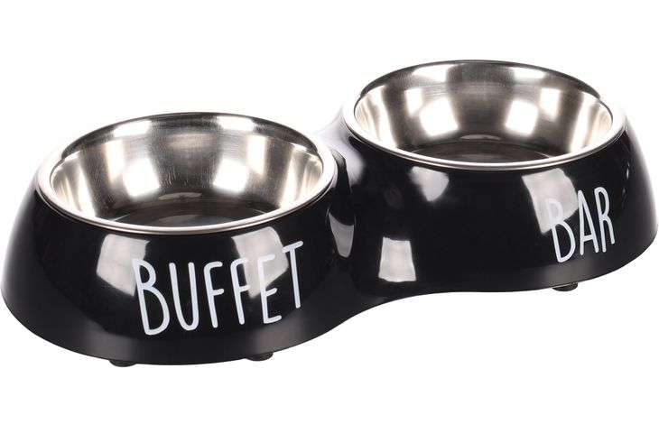 Flamingo Gamelle pour la nourriture et l'eau Duo Dinner Divar Noir & Argent