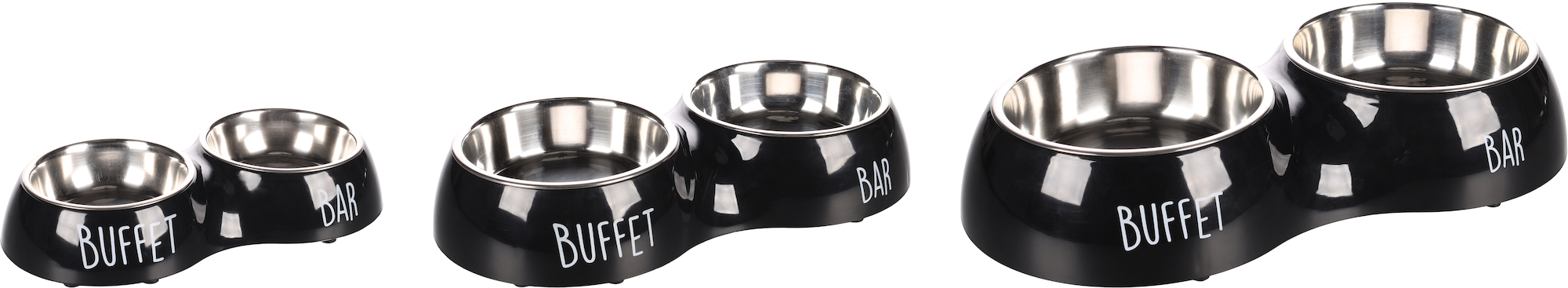 Flamingo Gamelle pour la nourriture et l'eau Duo Dinner Divar Noir & Argent