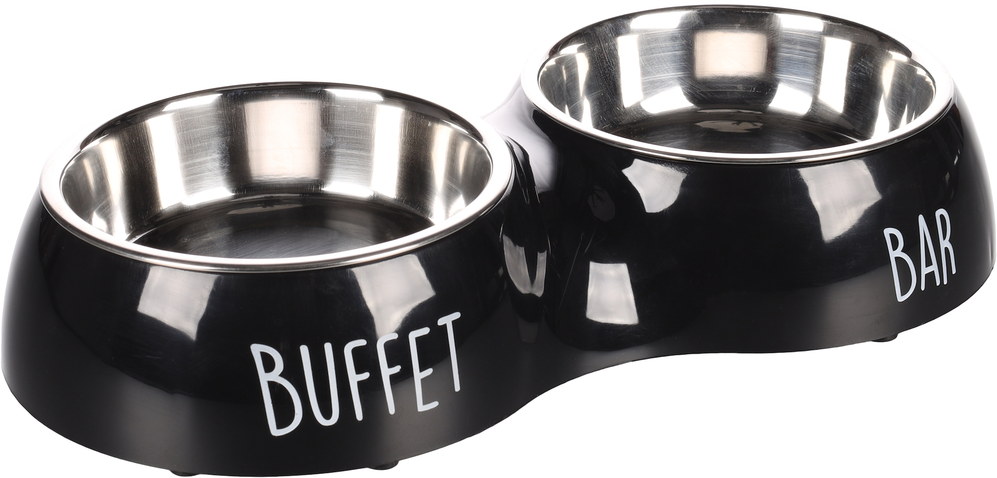 Flamingo Futter- und Trinknapf Duo Dinner Divar Schwarz & Silber