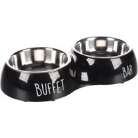 Flamingo Futter- und Trinknapf Duo Dinner Divar Schwarz & Silber